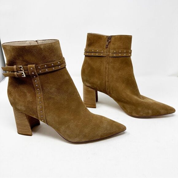 Paige Celia Boots Cognac Pointed Toe Suede Block Heel Booties Size 11 - Picture 1 of 10